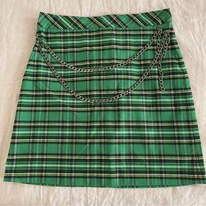 Zara Green Check Mini Skirt with chain details